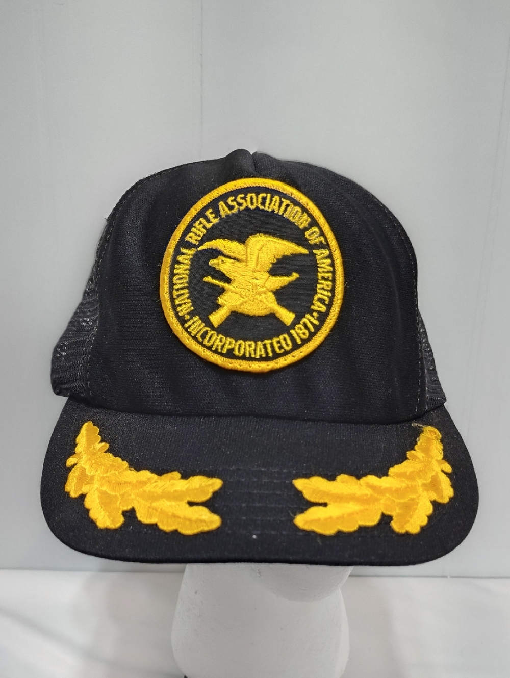 Vintage National Rifle Association NRA‎ Snapback Hat Black Gold USA Made Trucker